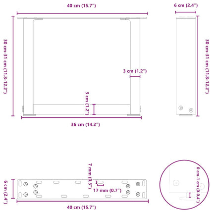 sofabordsben U-formet 2 stk. hvid 40x(30-31) cm stål