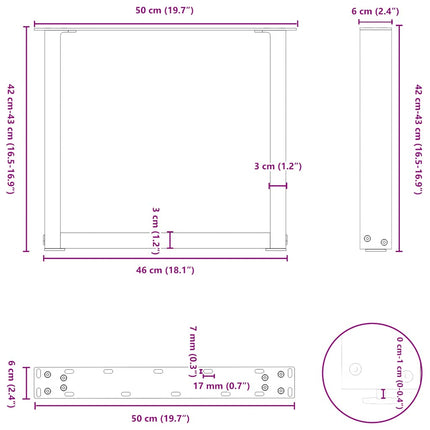 sofabordsben U-formet 2 stk. hvid 50x(42-43) cm stål