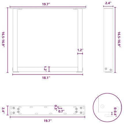 sofabordsben U-formet 2 stk. antracit 50x(42-43) cm stål