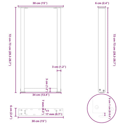 konsolbordben U-formet 2 stk. antracit 38 x (72-73) cm stål