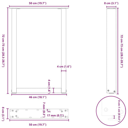 spisebordsben U-formet 2 stk. sort 50x(72-73) cm stål