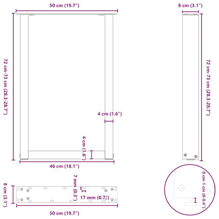 spisebordsben U-formet 2 stk. hvid 50x(72-73) cm stål