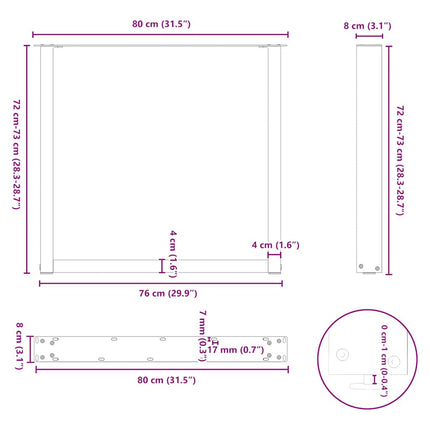 spisebordsben U-formet 2 stk. sort 80 x (72-73) cm stål