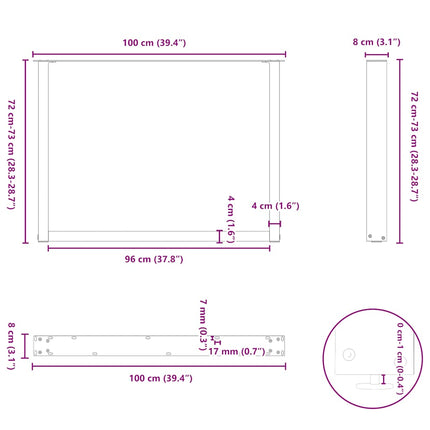 spisebordsben U-formet 2 stk. hvid 100x(72-73) cm stål