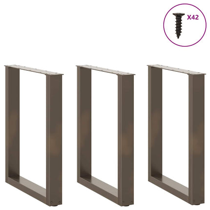 spisebordsben U-formet 3 stk. naturstål 70 x (72-73) cm stål