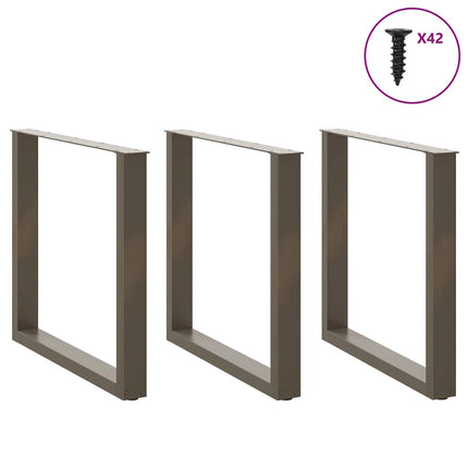 spisebordsben U-formet 3 stk. naturstål 80x(72-73) cm stål