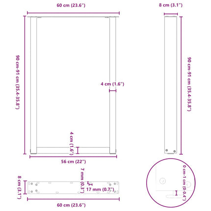barbordsben U-formet 2 stk. sort 60x(90-91) cm stål