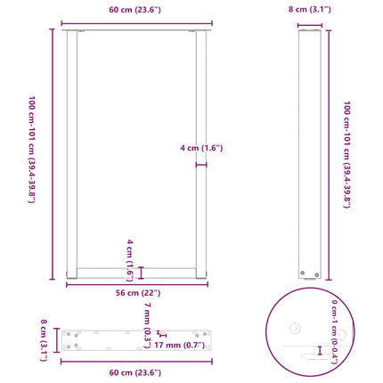 barbordsben U-formet 2 stk. sort 60x(100-101) cm stål
