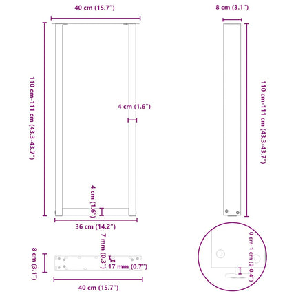 barbordsben U-formet 2 stk. sort 40x(110-111) cm stål