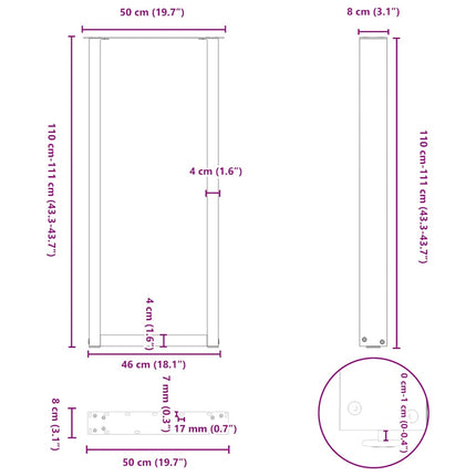 barbordsben U-formet 2 stk. naturstål 50x(110-111) cm stål