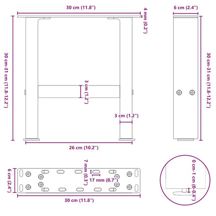 sofabordsben antracit 2 stk. 30x(30-31) cm stål
