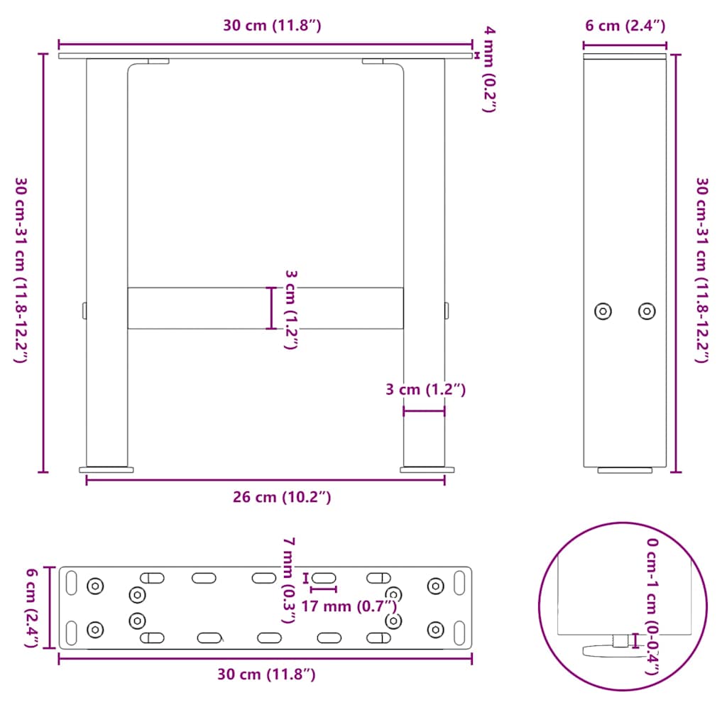 sofabordsben antracit 2 stk. 30x(30-31) cm stål