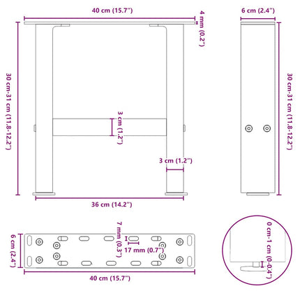 sofabordsben sort 2 stk. 40x(30-31) cm stål