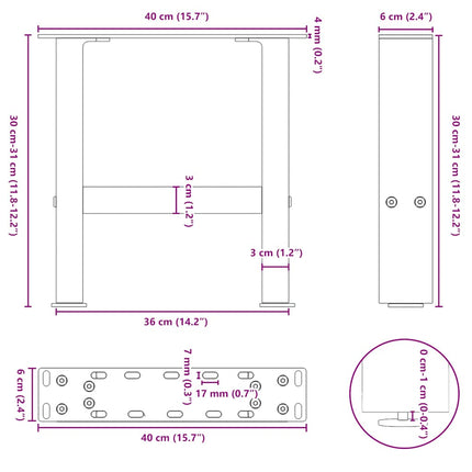 sofabordsben antracit 2 stk. 40x(30-31) cm stål