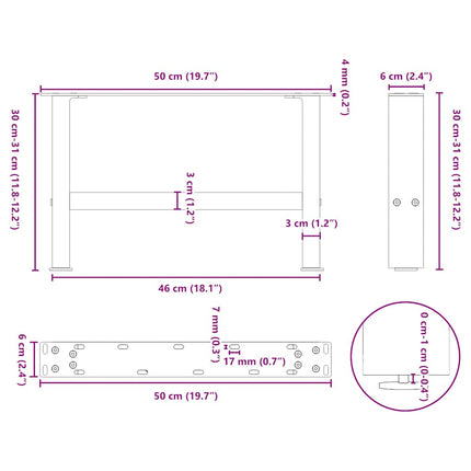 sofabordsben hvide 2 stk. 50x(30-31) cm stål