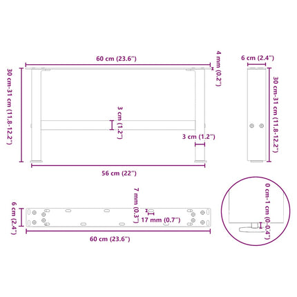 sofabordsben hvide 2 stk. 60x(30-31) cm stål