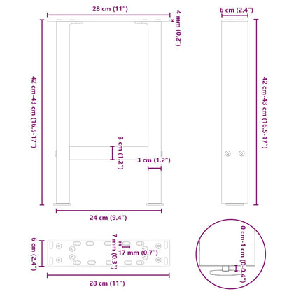 sofabordsben sort 2 stk. 28 x (42-43) cm stål