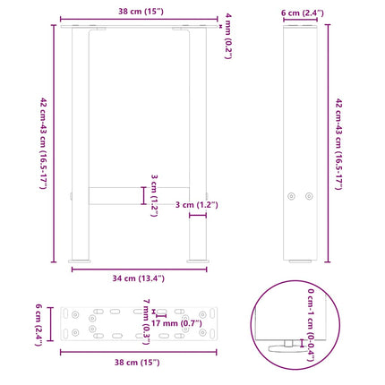 sofabordsben hvide 2 stk. 38 x (42-43) cm stål