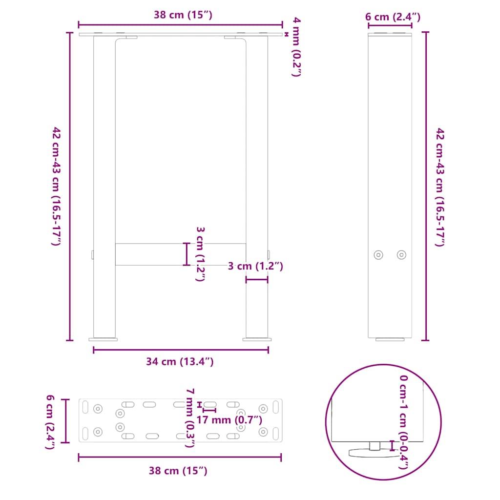 sofabordsben antracit 2 stk. 38 x (42-43) cm stål