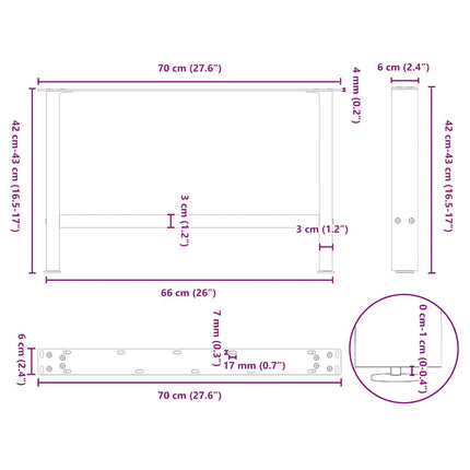 sofabordsben antracit 2 stk. 70 x (42-43) cm stål