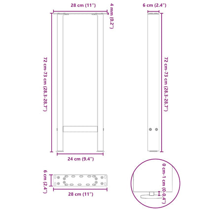 konsolbordben hvide 2 stk. 28 x (72-73) cm stål