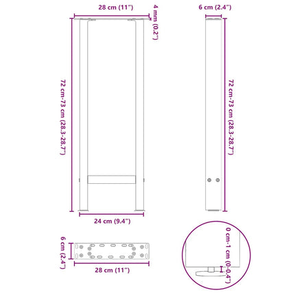 konsolbordben antracit 2 stk. 28 x (72-73) cm stål
