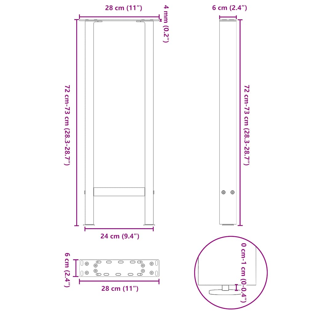 konsolbordben naturstål 2 stk. 28 x (72-73) cm stål