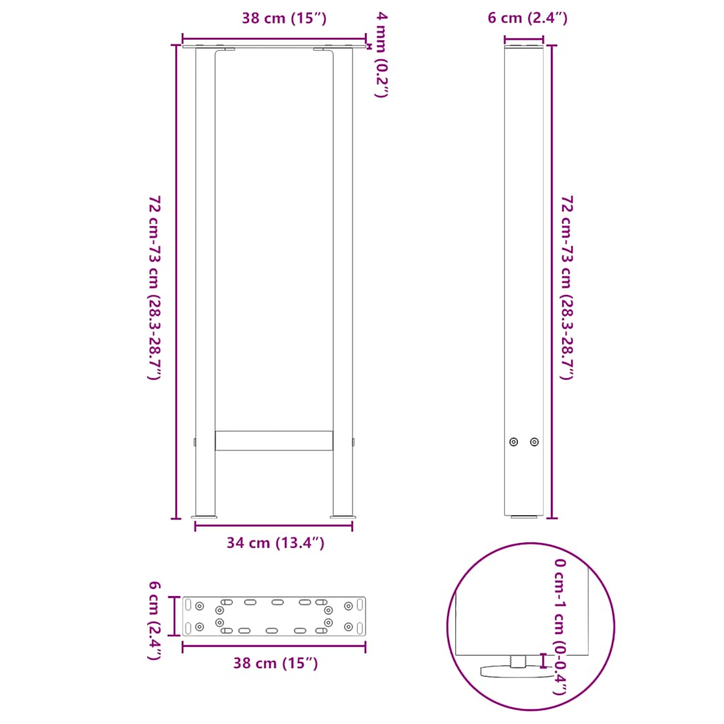 konsolbordben naturstål 2 stk. 38 x (72-73) cm stål
