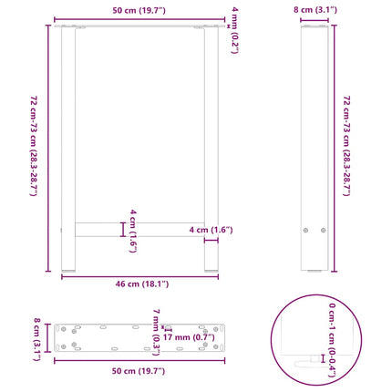 spisebordsben hvide 2 stk. 50x(72-73) cm stål