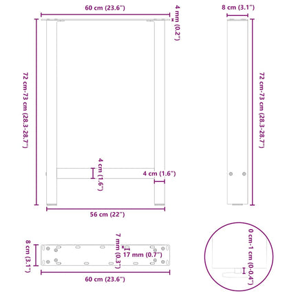 spisebordsben sort 2 stk. 60 x (72-73) cm stål