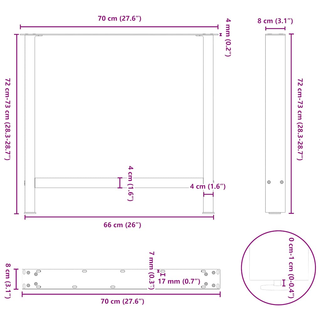 spisebordsben antracit 2 stk. 70 x (72-73) cm stål