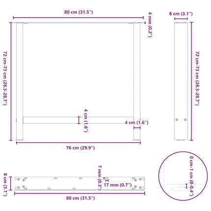 spisebordsben naturstål 2 stk. 80x(72-73) cm stål