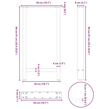 barbordsben sort 2 stk. 50x(90-91) cm stål