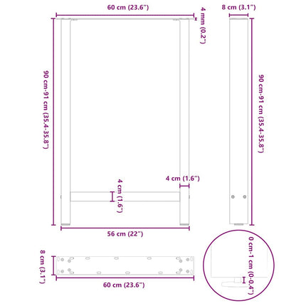 barbordsben antracit 2 stk. 60x(90-91) cm stål