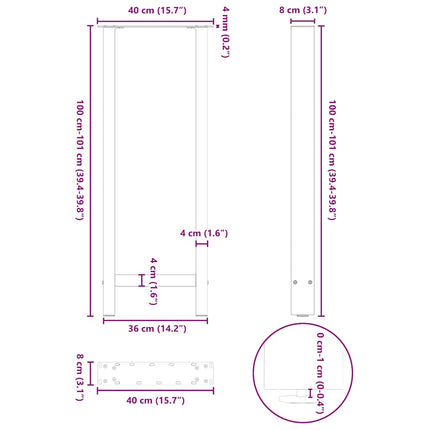 barbordsben hvide 2 stk. 40x(100-101) cm stål