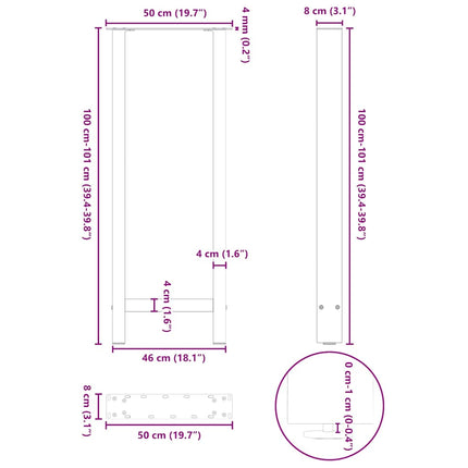 barbordsben sort 2 stk. 50x(100-101) cm stål
