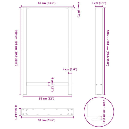 barbordsben sort 2 stk. 60x(100-101) cm stål