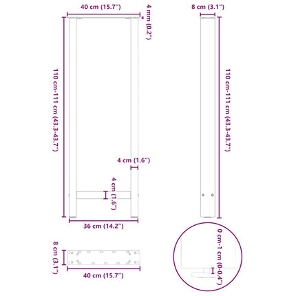 barbordsben sort 2 stk. 40x(110-111) cm stål