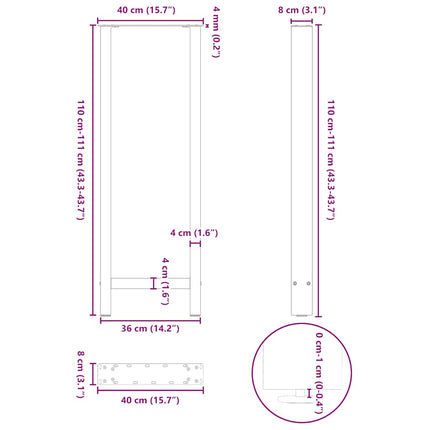 barbordsben naturstål 2 stk. 40x(110-111) cm stål