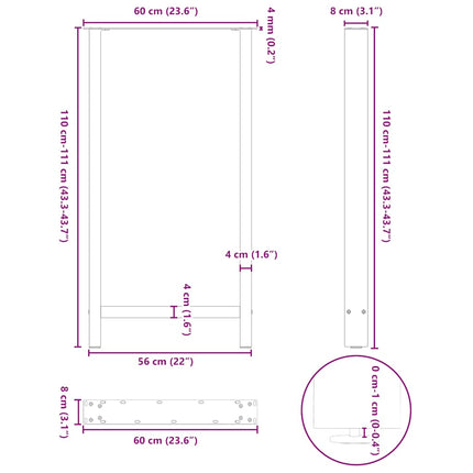barbordsben antracit 2 stk. 60x(110-111) cm stål