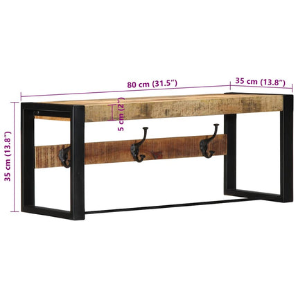 knagerække 80x35x35 cm massivt ru mangotræ