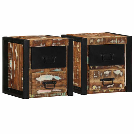 sengeskabe 2 stk 40x35x40 cm massivt genbrugstræ flerfarvet