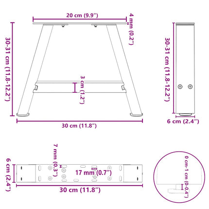 sofabordsben A-formet 2 stk. hvid 30x(30-31) cm stål