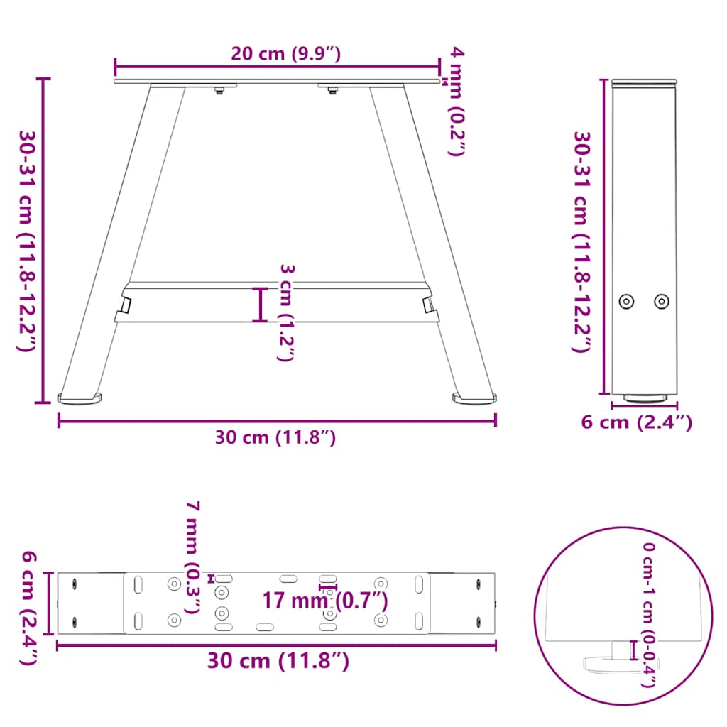 sofabordsben A-formet 2 stk. hvid 30x(30-31) cm stål