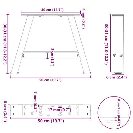 sofabordsben A-formet 2 stk. hvid 50x(30-31) cm stål