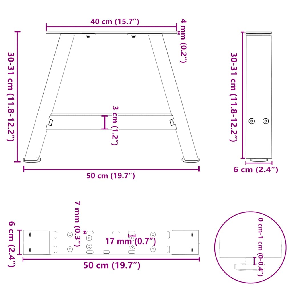 sofabordsben A-formet 2 stk. hvid 50x(30-31) cm stål