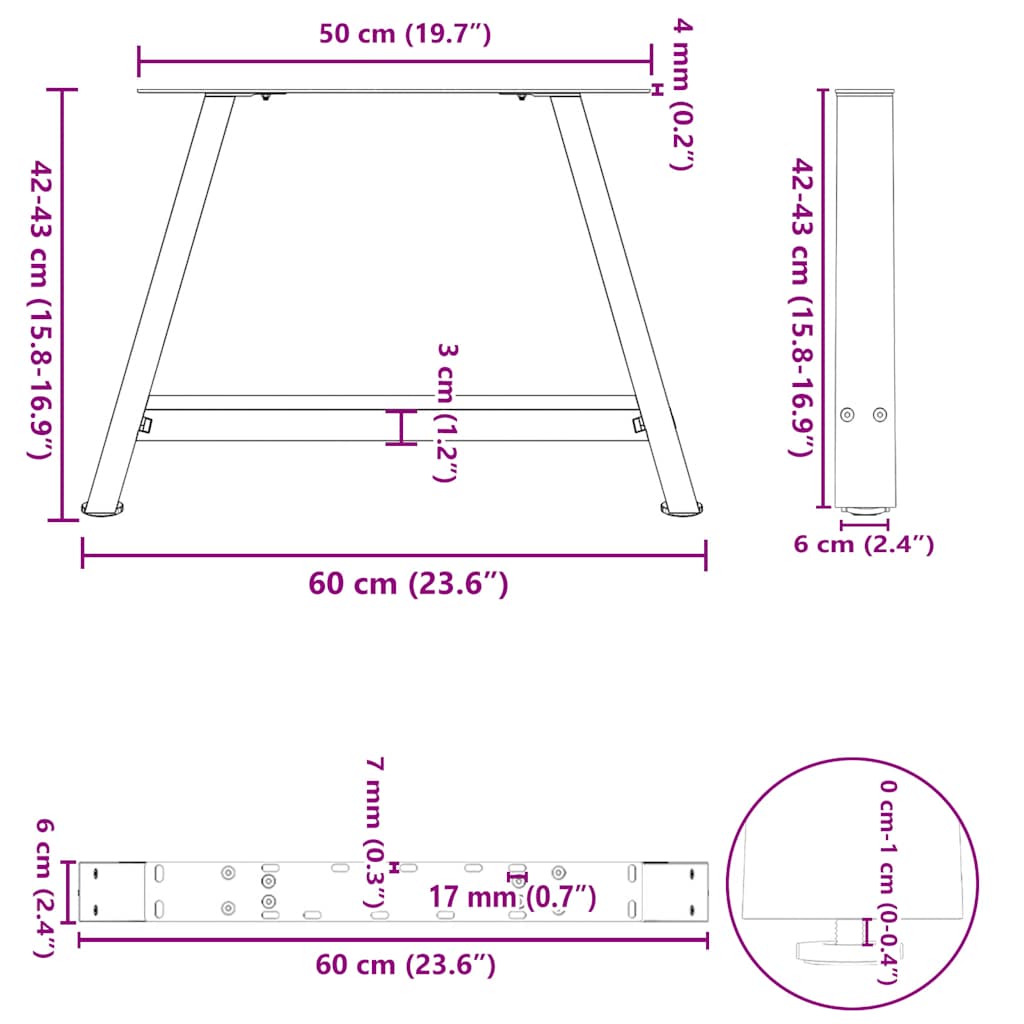 sofabordsben A-formet 2 stk. hvid 60 x (42-43) cm stål
