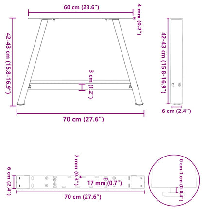 sofabordsben A-formet 2 stk. 70 x (42-43) cm stål