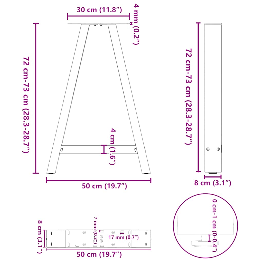 spisebordsben A-formet 2 stk. antracit 50x(72-73) cm stål