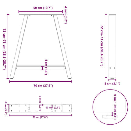 spisebordsben A-formet 2 stk. sort 70 x (72-73) cm stål